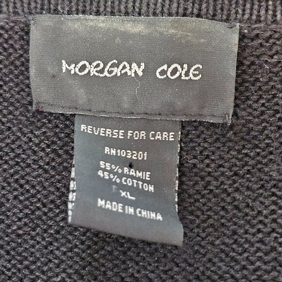 Morgan Cole Black Cardigan XL Vintage Embroidered Dragonflies Flowers - Picture 7 of 10